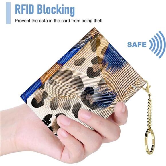 Small Slim RFID Card Wallets for Women Abstract Leopard - Picture 4 of 6